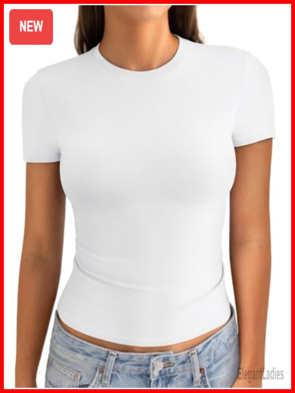 Womens Cotton Crew Neck Short Sleeve Fitted Crop Top Tee Y2K Summer Shirt